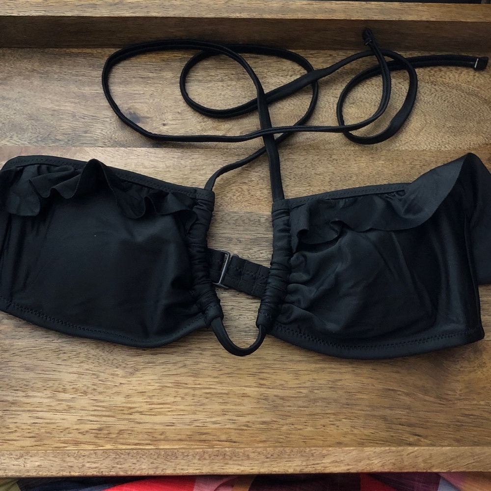 aerie Black Ruffle Bandeau Bikini Top